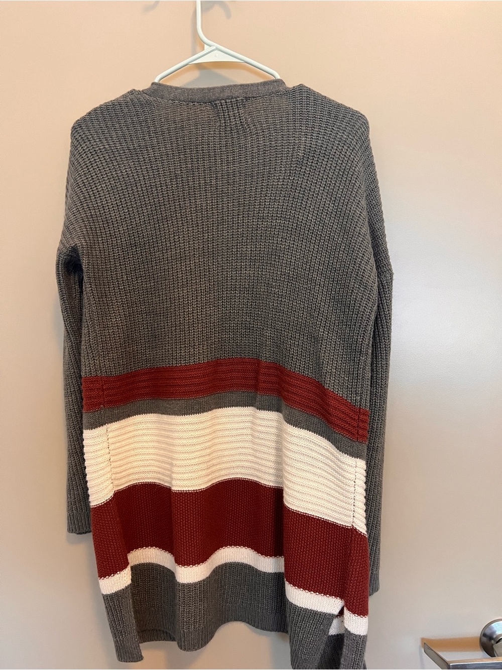 Bose Gray Cardigan with Burgundy and Cream Stripes - Picture 4 of 4